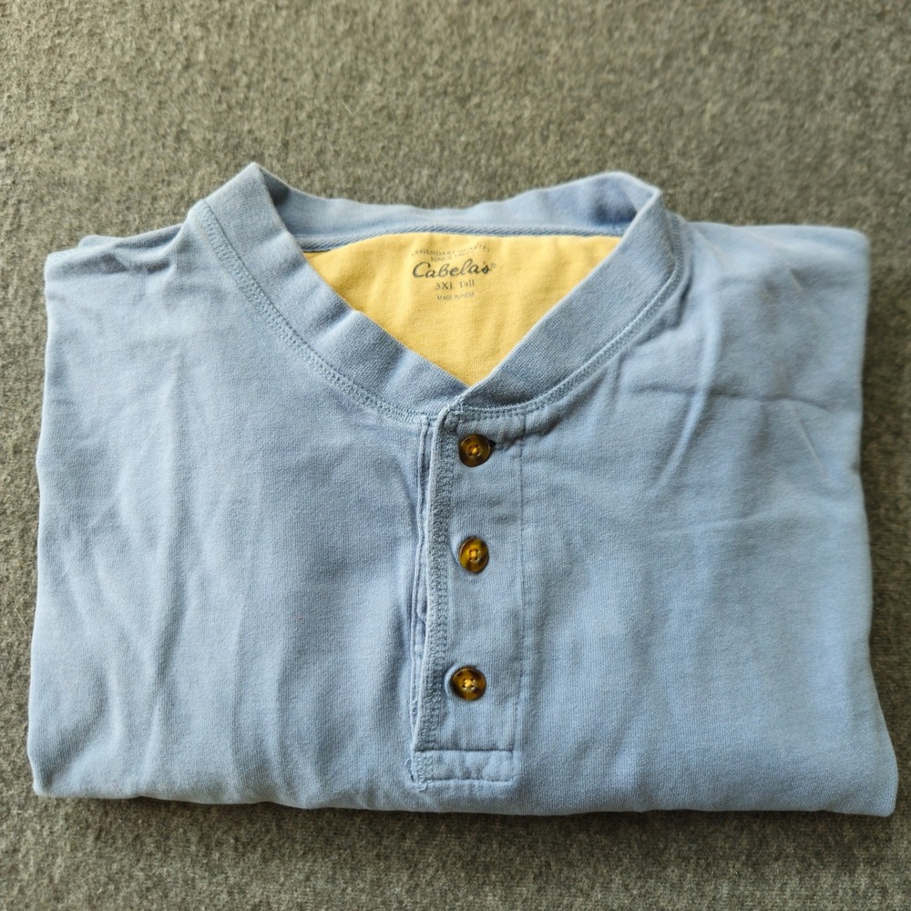 Cabelas Mens 3XL Tall Blue Long Sleeve Henley‎ Shirt Cotton Jersey Knit Outdoor